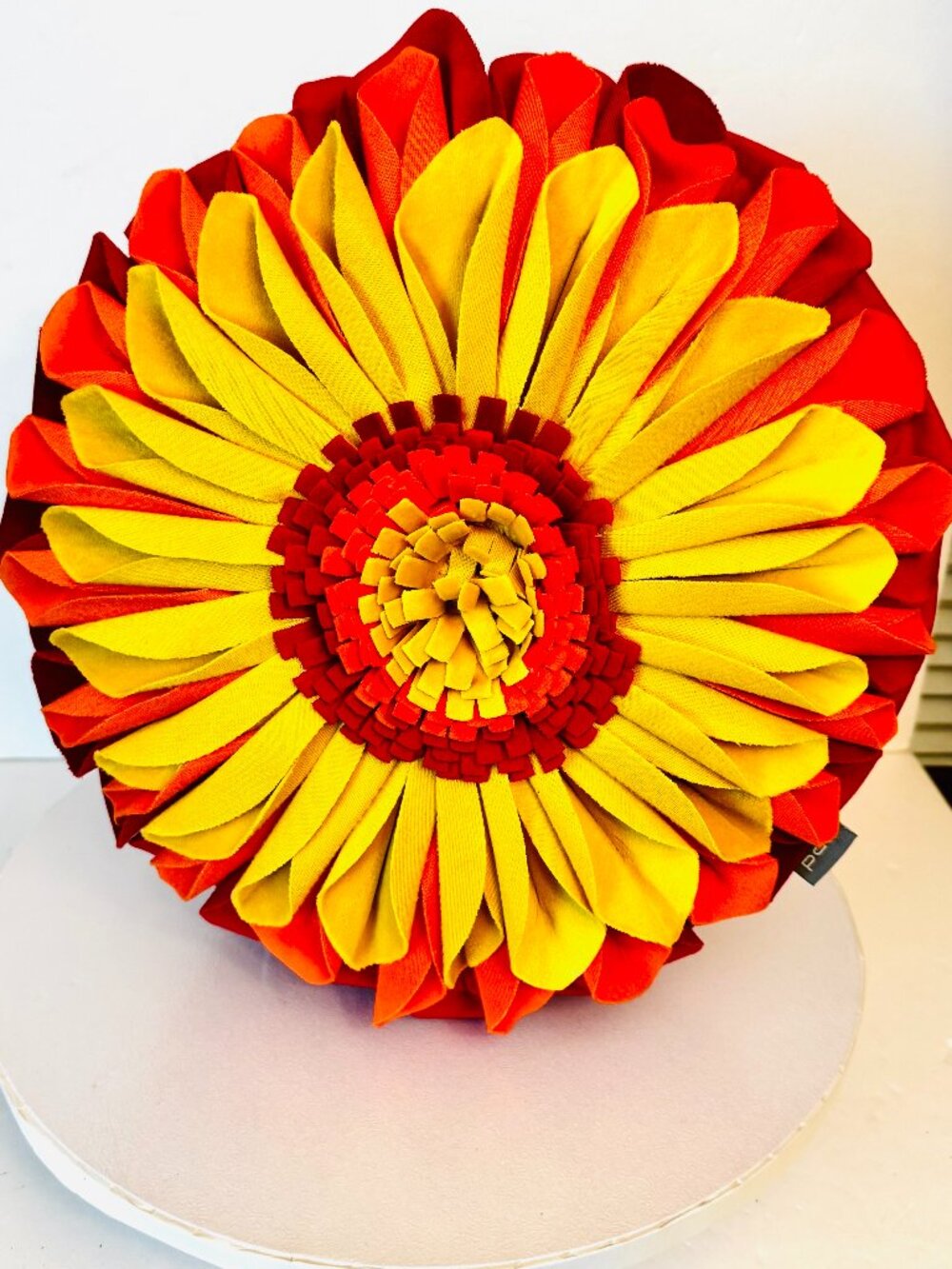 PAD 3D Sunflower Velvet Round Throw Pillow 13x13" Red Orange Yellow Accent Zippe